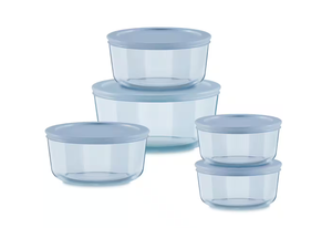 lot 110 image: Pyrex 10-Piece Simply Store Tinted Round Food Storage Set wLids in Blue