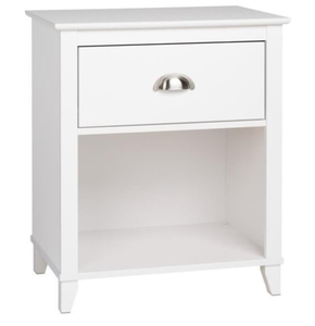 lot 112 image: Prepac Yaletown Traditional 1-Drawer Tall Nightstand Side Table, Bedside Table with Drawer and Open Shelf 16 D x 23 W x 28 H, White, WDNH-1201-1