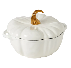 lot 119 image: Smith & Clark Iron Works 2-Quart Enamel Pumpkin Dutch Oven - White