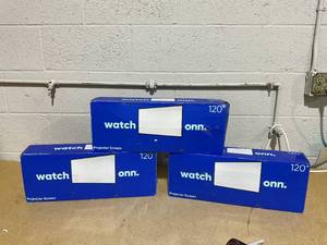 lot 153 image: LOT OF 3 Onn. 120 Portable IndoorOutdoor 169 Projection Screen with Stand