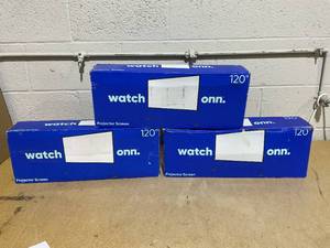 lot 154 image: LOT OF 3 Onn. 120 Portable IndoorOutdoor 169 Projection Screen with Stand