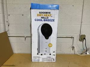 lot 59 image: Newair Evaporative Cooler 470 CFM 250 sq. ft. Freestanding Home Air Cooler 3 Fan Speeds 1.45 Gallon Water Tank, White Easy Glide Wheels Remote Control Included