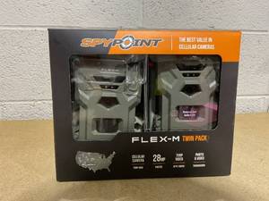lot 72 image: SPYPOINT Flex-M Twin Pack Cellular Trail Cameras - Best Hunting Accessories, No WiFi Needed, GPS, Night Vision, Dual-Sim LTE, IP65 Water-Resistant Game Camera, 28MP Photos, 720p Videos  Sound