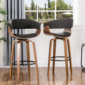 lot 11 image: 2PCS Glitzhome 29.50 in. Seat Height Modern Wood Fabric Black 360°Swivel Bar Stool With Low Back