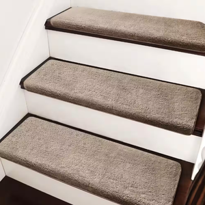 lot 17 image: 14PCS Plush Cream Gray Bullnose Indoor Stair Tread Cover Tape Free Non-slip Carpet