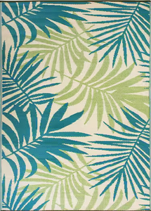 lot 19 image: Hawaii Green Modern Floral Reversible Plastic Outdoor Area Rug