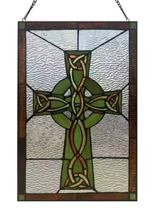 lot 316 image: River of Goods Celtic Cross Stained Glass Window Panel