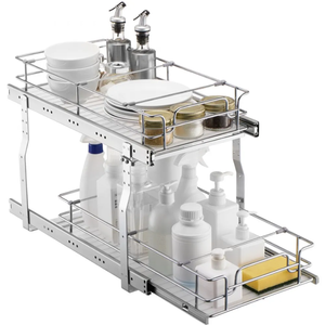 lot 310 image: Vevor 2-Tier 12Wx21Dx15H Wire Pull Out Cabinet Under Sink Organizer Drawer Basket