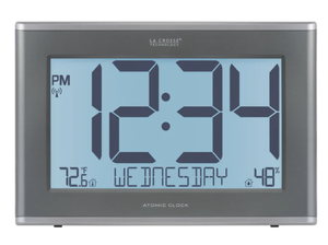 lot 313 image: La Crosse 513-1429BL Jumbo Atomic Wall Clock with Indoor Temp, Humidity and Backlight