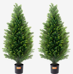 lot 314 image: LOT OF 2 VEVOR 3 Artificial Cedar Topiary Tree Faux Plant UV Decor InOutdoor