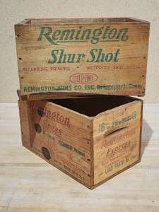 lot 84 image: (2) Vintage Remmington Wooden Ammo Crates