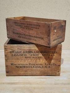 lot 133 image: (2) Vintage Winchester Wooden Ammo Crates