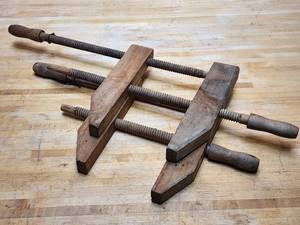 lot 185 image: (2) Vintage Woodworking Clamps