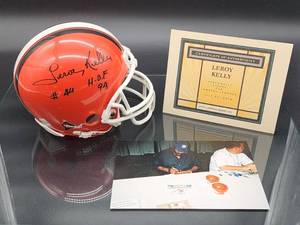 lot 111 image: Autographed Mini Helmet by Cleveland Browns HOF Great Leroy Keller with COA