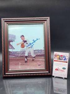 lot 11 image: Autographed Framed Photo by HOF Great New York Yankees Whitey Ford with COA