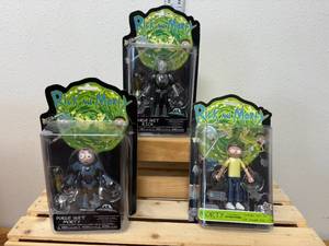 lot 8-K2025 image: Lot of Three Funko 6-Inch Rick and Morty Action Figures (2018)
