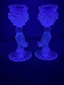 lot 46-K2025 image: Hofbauer Crystal Byrdes Pair  7 Vintage German Figural Bird Candlestick Votives