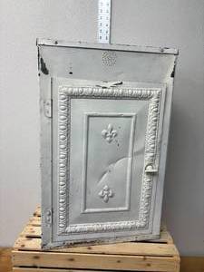 lot 50-K2025 image: Antique White Painted Pie Safe  Tin Panels, Two Shelves, 24 Tall
