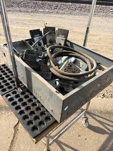 lot 72-K2025 image: 18 x 24 Electrical Box with Multiple Industrial Metal Outlet Boxes, Outlet Covers, and Three Timing Dials