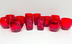 lot 24 image: Large Lot Vintage Red Morgantown Seneca Driftwood Crinkle Glasses