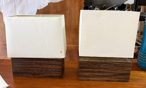lot 58 image: Contemporary Faux Wood Table Lamps (Non Matching Shades)