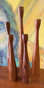 lot 2 image: Danish Modern 5 piece candle stick set