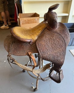 lot 7 image: Vintage Hand Tooled Minneapolis Made Western Saddle