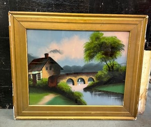 lot 106 image: Vintage Reverse Painted Painting (Some Damage) #1