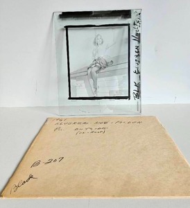 lot 114 image: Original Vintage Pre-Production Glass Panel Pinup - Girl on Roof