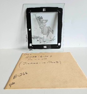 lot 112 image: Original Vintage Pre-Production Glass Panel - HILDA Jumping in Pond