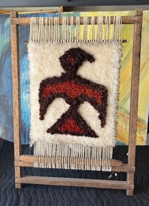 lot 124 image: Vintage Southwestern Thunderbird rug on loom