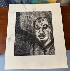lot 130 image: Matted Coal Drawing Signed Robert Ven Vliet on reverse (Matting as is)
