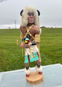 lot 30 image: Huge Native American Carved Kachina Figure Buffalo Dancer Signed Jimmie Homer