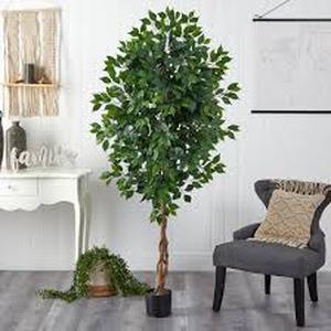lot 54 image: Indoor 6 ft. Ficus Artificial Tree in Decorative Planter by Nearly Natural Customer Returns See Pictures