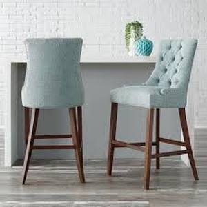 lot 56 image: StyleWell Bakerford Aloe Blue Upholstered Bar Stool with Back (Set of 2)   Customer Returns See Pictures