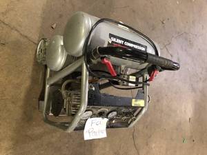 lot 7A image: Husky 4.5 Gal. 175 PSI Portable Electric Oil-Free Quiet Twin Stack Jobsite Air Compressor wRubber Wheels and 2-Quick Couplers For Parts   Customer Returns See Pictures