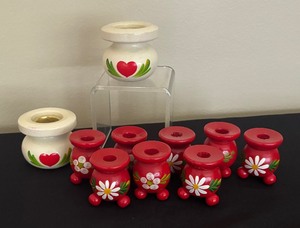 lot 74 image: Variety of Vintage Wooden Scandinavian Folk Art Candle Holders