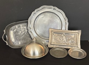 lot 79 image: Pretty Pewter and Silver Plated Platters, Petite Plates, Domed Dish and More