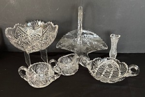 lot 111 image: Elegant Crystal and Clear Glass Bowls, Creamer Pitcher, Sugar Dish, Vase and More