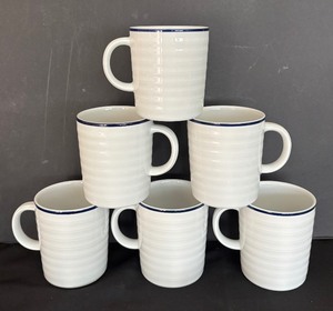 lot 113 image: Set of Six Crate & Barrel Roulette Blue Band Mugs