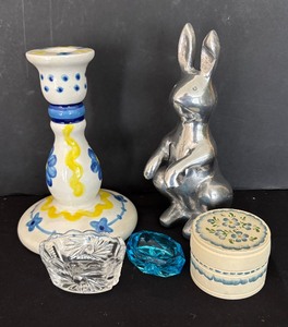 lot 128 image: Andrea by Sadek Candle Holder, Bunny Figurine, Trinket Box and More