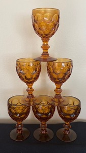lot 130 image: Set of Six Vintage Imperial Glass Provincial Amber Water Goblets