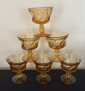lot 131 image: Set of Six Amber Fostoria Jamestown Champagne Stemware  Sherbet Dishes