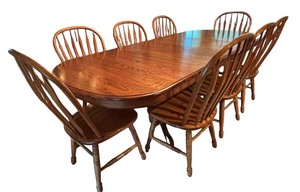 Vintage Trestle Table with Eight Chairs