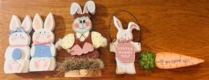 lot 91 image: Adorable Easter  Spring Home Decor Including Wood Carved Rabbits