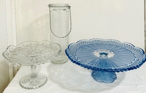 lot 96 image: Vintage Gorham Crystal Cake Stand Plate Blue and More