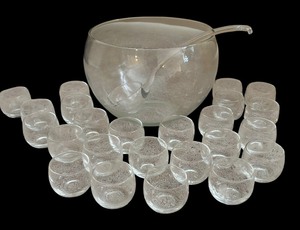 lot 193 image: Glass Punch Bowl Set with 24 Glasses