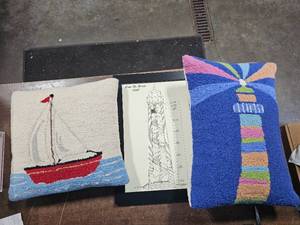 lot 39 image: 2-Decorative Wool Throw Pillows (Nice Quality), 1-Framed Lighthouse Print