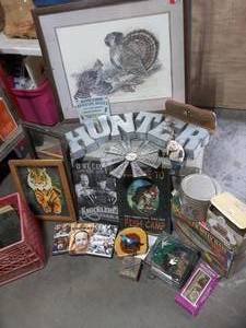 lot 57 image: Lot of Decor Metal Letters, Billy Bass, Framed Turkey Print, More