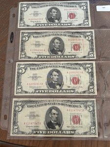 lot 21 image: 1963 Red Seal $5 Dollar Notes